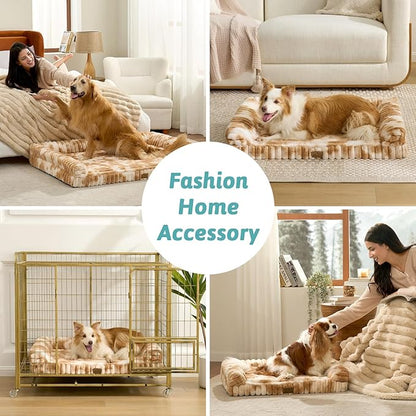 Cute Dog Bed for Small Dogs, Faux Rabbit Fur Orthopedic Foam Dog Bed with Sides, Removable Washable Cover & Waterproof Lining, Comfortable Pet Couch, Tie-Dye Brown (30" L x 20" W x 6" Th)