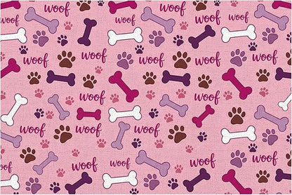 Dog Feeding Mat 20 x 12 Inch, Pink Paw Bone Woof Dog Placemat Absorbent Quick-Dry for Food and Water, Waterproof Non Slip Rubber Pet Bowl Pad Mat for Floors