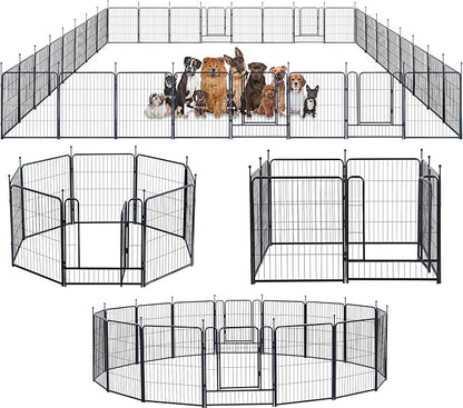 Dog Playpen,Portable Outdoor Dog Fence, Dog Playpen for Large/Medium/Small Dogs, Dog Fences for The Yard,with Doors Foldable Metal (32 inch, 32 Panels)