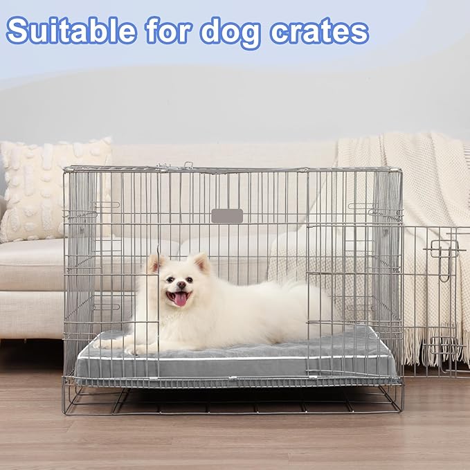 KSIIA Orthopedic Dog Bed for Small Dogs with Removable Machine Washable Cover Waterproof Crate Pad with Egg Crate Foam and Non-Slip Bottom, 23x17 Inch, Light Gray