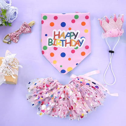 hoyuwak Dog Birthday Party Supplies Girl Dog Birthday Bandana Tutu Set Cute Hat Bow Tie Set for Large Medium Small Dogs