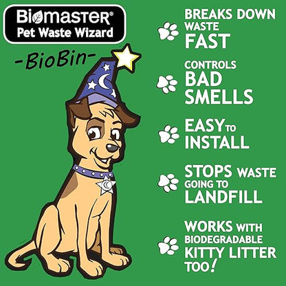 Biomaster Pet Waste Wizard BioBin Composter for Dog Poop - Outdoor Digester System with Enzyme Sachets - Eco-Friendly Disposal Unit 10"x18"