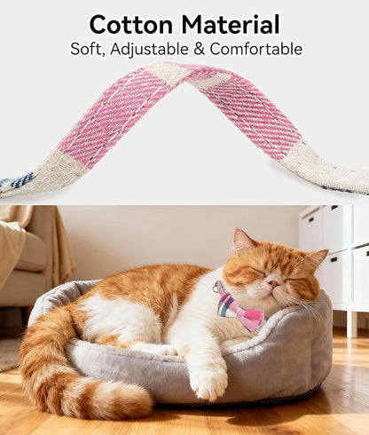 Joytale Upgraded Cat Collar with Bells, Breakaway Cat Collars with Bow Tie, 2 Pack Girl Boy Safety Plaid Kitten Collars, Pink+Teal