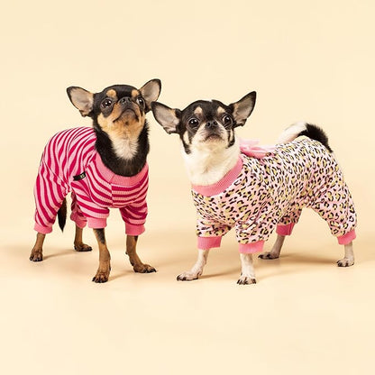 Fitwarm Leopard Dog Pajamas, Fleece Dog Clothes for Small Dogs Girl with Legs, Pet Onesie, Cat Outfit, Pink, Large