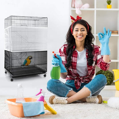 3 Pieces Large Adjustable Bird Cage Cover Seed Feather Catcher Birdcage Nylon Mesh Net Cover Soft Skirt Guard for Parakeet Macaw African Round Square Cage (118 x 15 Inch in Circumference and Width)