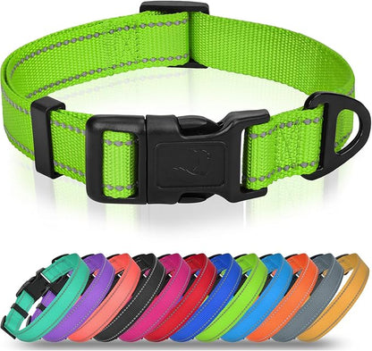 Joytale Small Dog Collar, Reflective and Adjustable Nylon Collar with Quick-Release Buckle, Lightweight No-Choke Design for Small Dogs, Green, 5/8" Width