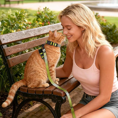Cat Harness and Leash Set, 3-in-1 Escape Proof Adjustable, Comfortable Soft Lightweight, Safe, Easy to Wear, Walking Travel Kitten Harness for Small Medium Large Cats (Yellow)