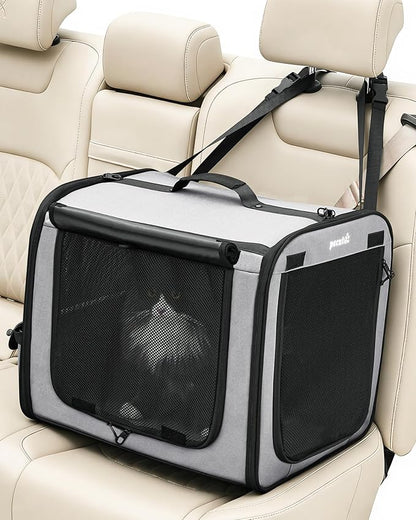 Pecute Dog Car Carrier Light Weight 19.7×16.9×14.8in, Dog Carrier Easy to Assemble, Dog Car Crate Portable and Breathable,Pet Carrier for Indoor and Outdoor, Dog Travel Crate with Curtain Gray