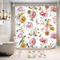 4 PCS Pink Floral Birds Bathroom Set with Shower Curtain and Rugs 72Wx72H Inch Classical Watercolor Non-Slip Bath Rug Toilet Lid Cover and U Shape Mat Accessories 12 Hooks Bathoom Decor