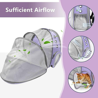 Cat Backpack Carrier Back Expandable Bubble Pet Carrier Backpack for Large Cat, Kitten and Dog, Designed for Hiking, Travelling and Outdoor Use (Back Expandable-Purple)