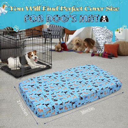 Dog Bed Covers Replacement Washable, Elastic Edged Pet Bed Protector with Cute Dog Pattern Design for Small & Medium Pet Beds, Cover Only (Blue, 36x27x6 Inch)