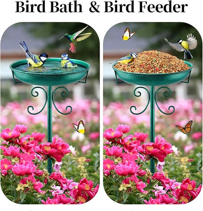 Daoeny 35In Metal Bird Bath for Outside, Vintage Freestanding Birdbaths & Birdfeeder, Bird Baths Feeder Bowl for Outdoors Garden Patio Yard Lawn Decor, Upgraded 5-Pronged Base (Green)