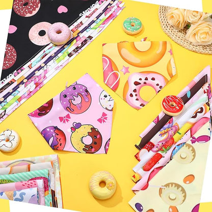 100 Pcs Donut Dog Bandanas Bulk Pet Bibs Colorful Triangle Scarf Donut Pet Bandanas for Medium Large Dogs Spring Summer Candy Theme Birthday Costume Decor