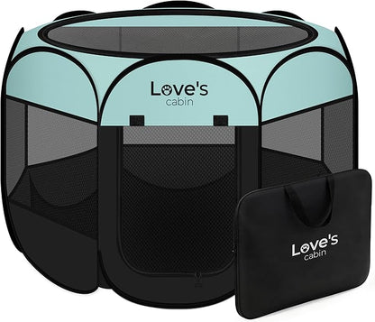 Love's cabin Pet Puppy Dog Playpen, Large Dog Tent Crates Cage Indoor/Outdoor, Portable Playpen for Cat, Foldable Pop Up Dog Kennel Playpen with Carring Case, Removable Zipper Top, Green