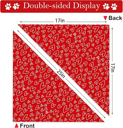 Valentines Dog Bandanas, 2 Pack Mother's Day Triangle Dog Bandanas, Reversible Love and Heart Pet Scarf, Premium Durable Fabric, Boys and Girls, Holiday Bandana for Large and Extra Large Dogs