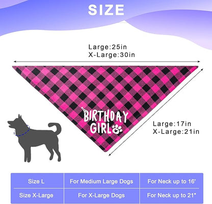 Dog Birthday Party Supplies Decorations with Dog Bandanas/Birthday Hat/Bow Tie Collar with 0-8 Numbers, for Medium Small Dogs Pets (Large, Pink)