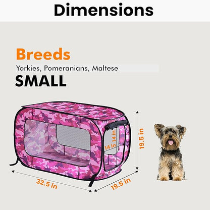 Beatrice Home Fashions Portable, Collapsible, Pop Up Kennel Travel Cat and Dog Crate, 32.5" L x 19.5" W x 19.5" H, Camo Pink