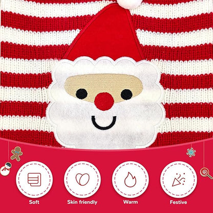 Dog Christmas Sweater Xmas Pet Clothes Cute Striped Santa Claus Costume Holiday Puppy Cat Jumpers Outfits New Year Gifts for Small Medium Large Dogs (XS, Red White Stripe Santa Claus)