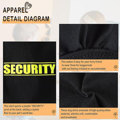 Discover Cozy Cotton Canine Wear: Soft, Lightweight, and Breathable Dog Shirt Vest with Eye-Catching Graphics(Security), Keeping Your Furry Friend Warm and Comfy! Black XXL