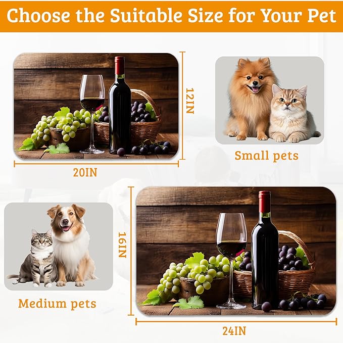 Pet Feeding Mat,Red Wine Absorbent Dog Cat Food Mat Grape Wood Dog Mat with Rubber Backing,Non-Slip Water Bowl Placemat,Pet Supplies 16" x 24"