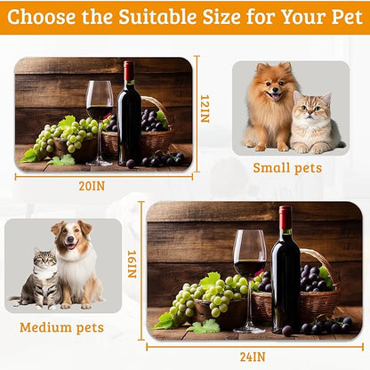 Pet Feeding Mat,Red Wine Absorbent Dog Cat Food Mat Grape Wood Dog Mat with Rubber Backing,Non-Slip Water Bowl Placemat,Pet Supplies 16" x 24"