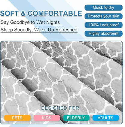 OUTCREATOR® Washable Bed Pads 34" x 56" (Pack of 2), Incontinence Mattress Protector, Anti-Slip Waterproof Underpads for Adults Kids Elderly Pets, Absorbency & Reusable Bedwetting Pads (Gray)