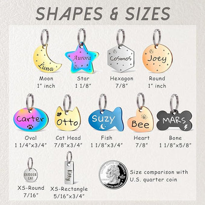 Anavia Small Size Dog Cat ID Tags, Small/XS Personalized Color Plated Stainless Steel Puppy Kitten Name Tags, Customized Engraved Nameplate Pet Collar Tag (Gold, Hexagon)