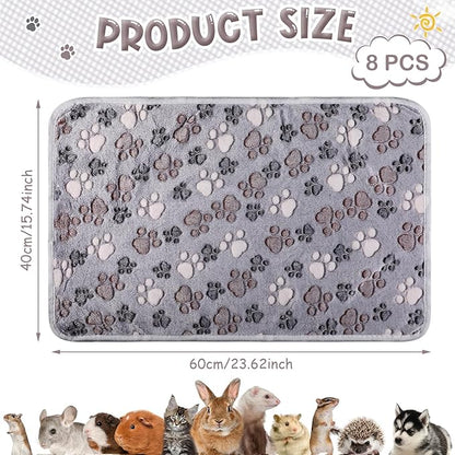 Tegeme 8 Pcs Fleece Dog Blankets for Small Dogs Cat Soft Coral Velvet Warm Sleep Mat Fluffy Dog Paw Print Blanket for Kitten Doggy Small Animal(24 x 16 Inch,Gray)