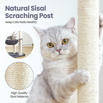 Small Cat Tree Tower with Lots of Scratching Posts - 42 Inch Medium Compact Cats Scratch House with Hammock Perch for Multi Level 2 Kitty - Indoor Corner Cat Bed Condo Climbing Gym Towers Furniture
