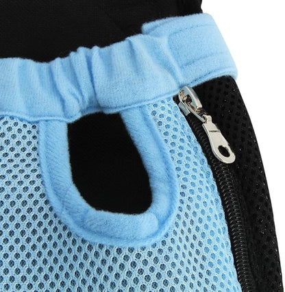 Pet Dog Puppy Cat Carrier Five Holes Backpack Double Shoulder Straps Mesh Front Chest Backpack Bag, M, Blue