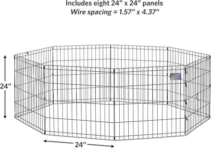 MidWest Homes for Pets Folding Metal Puppy / Dog Exercise Pen, Indoor/Outdoor Playpen with No Door, Provides 16 Sq Feet of Play Space, 24-Inches Tall, Black E-Coated