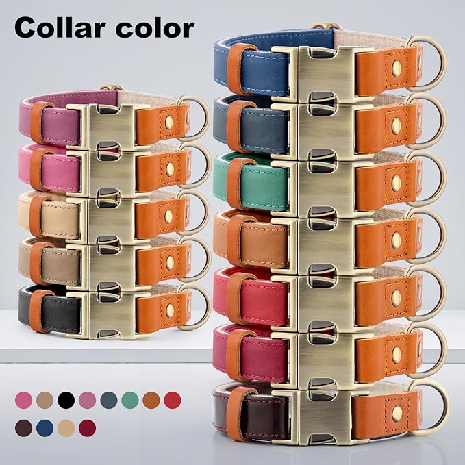Plutus Pet Genuine Leather & Hemp Dog Collar – Adjustable Heavy Duty Pet Collar with Quick Release Metal Buckle, Soft & Stylish for Puppy and Small, Medium, Large Dogs (Copper Brown, L)