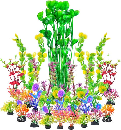 AQUANEAT 26pcs Artificial Fish Tank Plants, Multi Color Plastic Aquarium Accessories