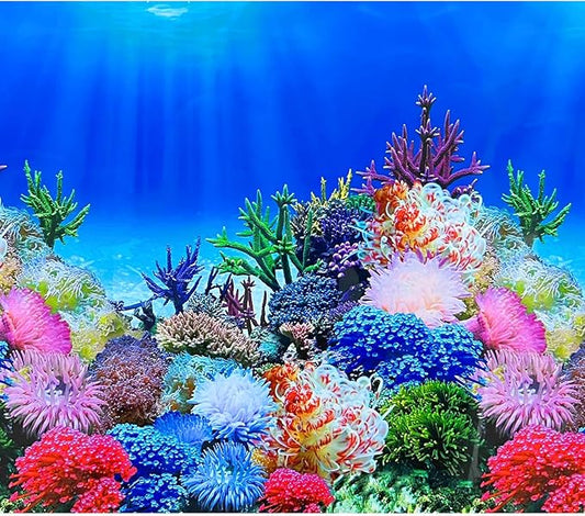 Fish Backgrounds Paper Double Sides Undersea Aquarium Background Poster Colorful Sea Anemone Fish Tank Background Sticker Decorations 16"x 33"