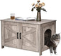 Homhedy Cat Litter Box Enclosure, Wooden Cat Washroom Furniture with Barn Door, Pet House, Fit Most of Litter Box, Greige
