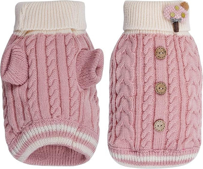 Dog Sweater Turtleneck Knitwear Doggie Pullover Sweater Doggy Winter Coat Warm Pet Clothes Puppy Holiday Clothing Buttons Knitted Outfits for Small Cats Dogs Cold Weather (X-Large)