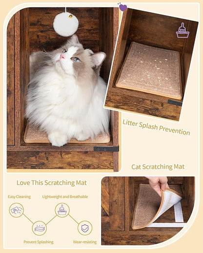Cat Litter Box Enclosure, Hidden Litter Box Cabinet Furniture with Bell, Indoor Cats House, Farmhouse Style, 31.5 x 19.7 x 20.9Inches, for Hallway, Bedroom, Rustic Brown and Black CB82401X
