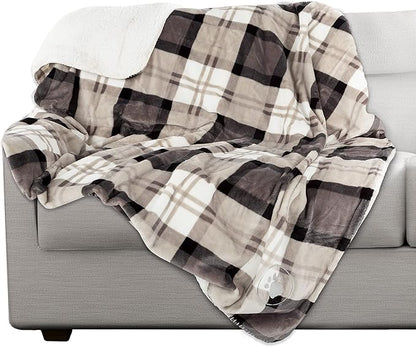 PETMAKER Pet Blanket - Reversible Waterproof Plaid Throw Protects Couch, Car, and Bed from Spills, Stains, or Fur - Dog and Cat Blankets (Gray) (Pack of 2)