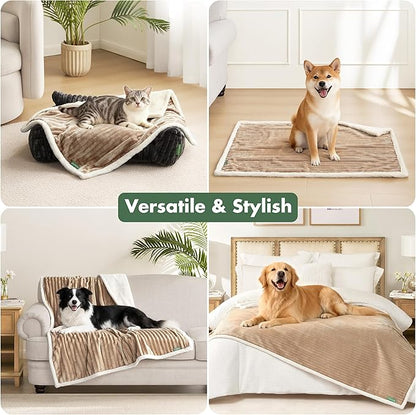 Waterproof Dog Blanket for Couch - Washable Medium Pet Blanket for Furniture Protector, Cozy Fleece Calming Dog Crate Blankets for Indoors & Outdoors, Linen, 40"x50"