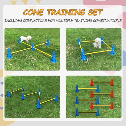 Dog Agility Hurdle Cone Set, Dog Agility Set Include 12 Agility Cones 6 Agility Rods, Dog Agility Equipment with Carry Bag(Blue+Orange)