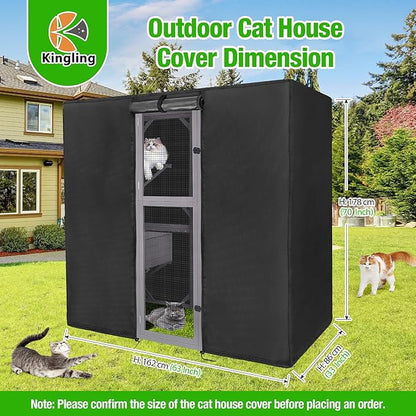 Kingling Outdoor Cat House Cover for Large Cat Catio Cat House, Universal Catio Cover Waterproof & Dustproof Pet Enclosure Cover for Cat Houses & Condos Black(Cover Only) - 63" L x 33" W x 70" H inch