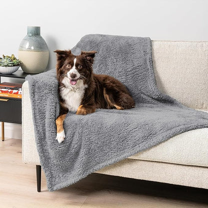 PetAmi Fluffy Waterproof Dog Blanket for Small Medium Dogs, Soft Warm Pet Sherpa Throw Pee Proof Couch Cover, Reversible Cat Puppy Bed Blanket Sofa Protector, Plush Washable Pad (Light Grey, 24x32)