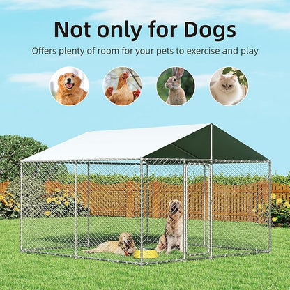 10'x10' Large Outdoor Dog Kennel, Heavy Duty Dog Enclosure with Roof, Weather Resistant Cover and Security Lock(124"x124")