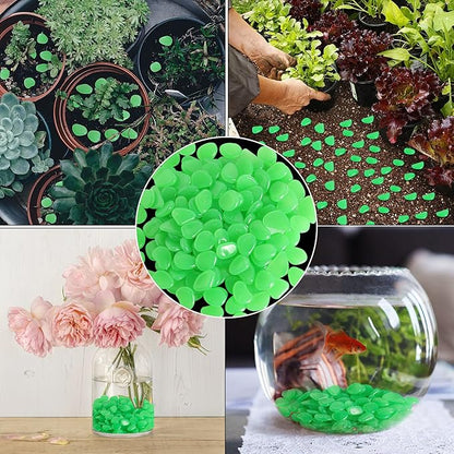 OSOPOLA 150 PCS Luminous Stones - Green Glow Rocks Decorations DIY Decorative Pebbles for Aquarium Fish Tank Sidewalk Garden Path Patio Terrace Lawn Yard Jade Ornaments Vert Cobbles Decor FD05GR150
