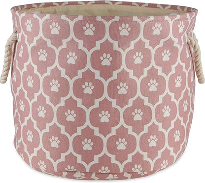 Bone Dry Pet Storage Collection Lattice Paw Print, Rose, Small Round