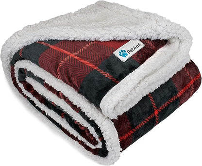 PetAmi Dog Blanket for Bed, XL Pet Blanket Large Dogs, Fleece Furniture Couch Cover Protector Sofa Car Crate Kennel, Soft Sherpa Cat Throw Plush Reversible Washable, Twin 60x80 Plaid Red