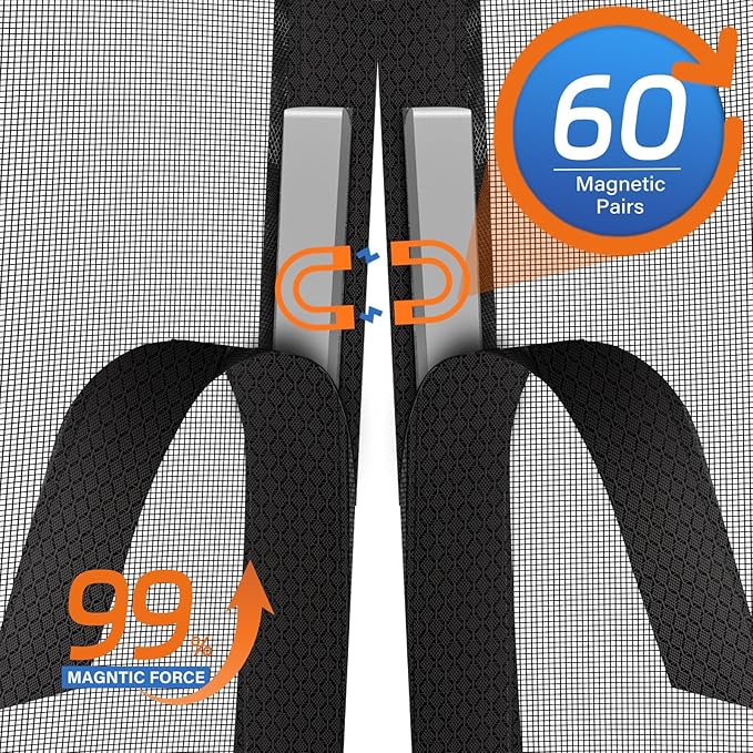 Magnetic Screen Door Left Right Side Opening Upgraded PET Mesh Greater Than Fiberglass and Polyester,Keep Bugs Out,Pet & Kid Friendly,Suitable for Sliding Doors,Patio French Doors-50" X 80"