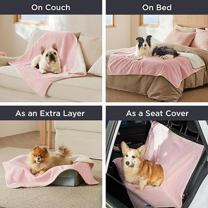 Bedsure Waterproof Blanket for Bed - Sherpa Fleece Waterproof Dog Blankets for Large Dogs, Pet Blankets for Bed/Couch/Dog Crate, Soft Plush Reversible Furniture Protector, Queen Size, 90"x86", Pink