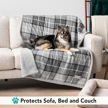 PetAmi Dog Blanket for Bed, XL Pet Blanket Large Dogs, Fleece Furniture Couch Cover Protector Sofa Car Crate Kennel, Soft Sherpa Cat Throw Plush Reversible Washable, Twin 60x80 Plaid Light Gray