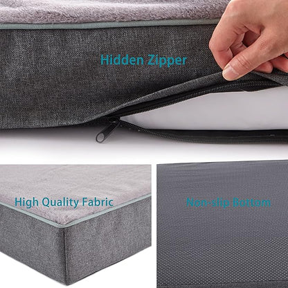Orthopedic Memory Foam Dog Bed, Dog Crate Bed for Medium Dogs -Waterproof Pet Bed with Removable Washable Cover, Purple Rabbit Plush Surface, M(29inch,45Lbs)